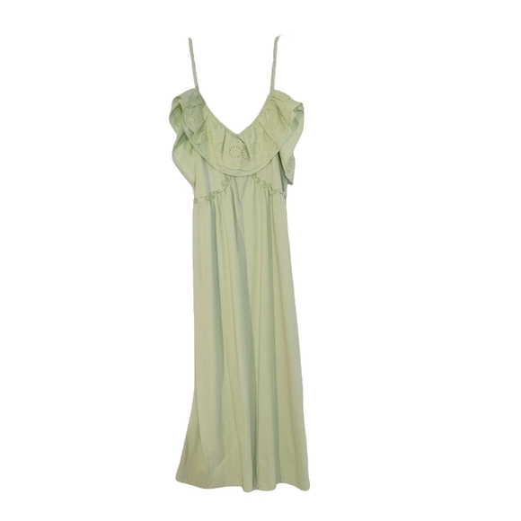 NWT Zara Light Green Lace Neck Maxi Dress - Picture 1 of 4